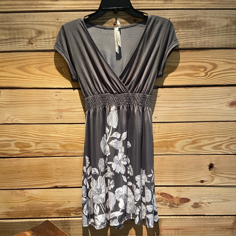 Grey floral dress, size small